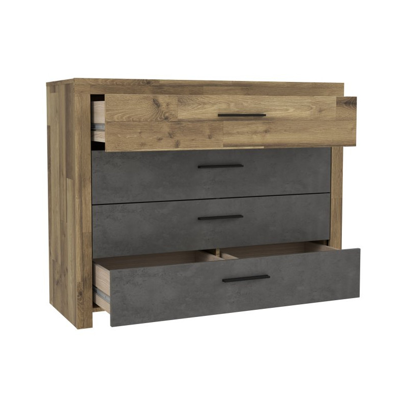 Komoda z 4 szufladami Ricciano RCQK213 dąb klepkowy/beton ciemnoszary