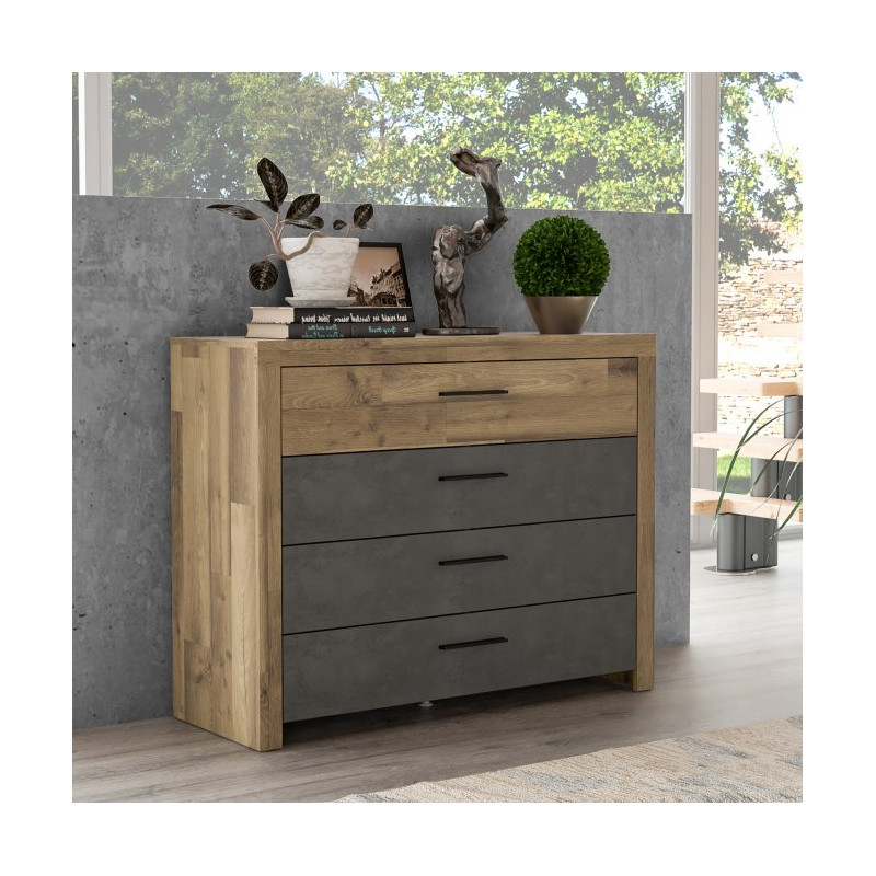 Komoda z 4 szufladami Ricciano RCQK213 dąb klepkowy/beton ciemnoszary