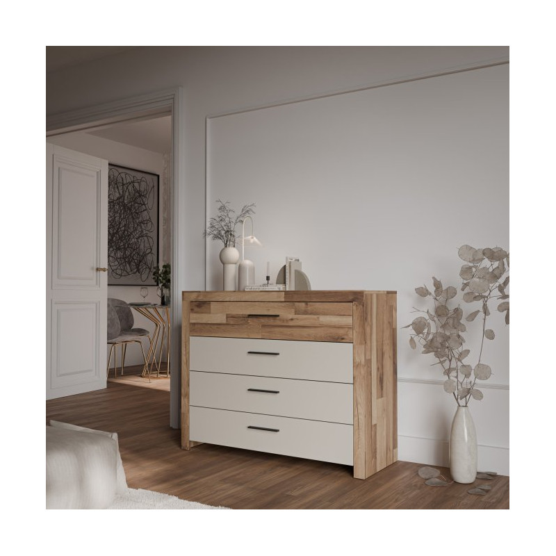 Komoda z 4 szufladami Ricciano RCQK213 dąb klepkowy/piaskowy