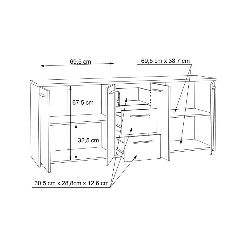 Duża komoda 180 cm Pilvi FINPILVI01 biały/beton jasnoszary