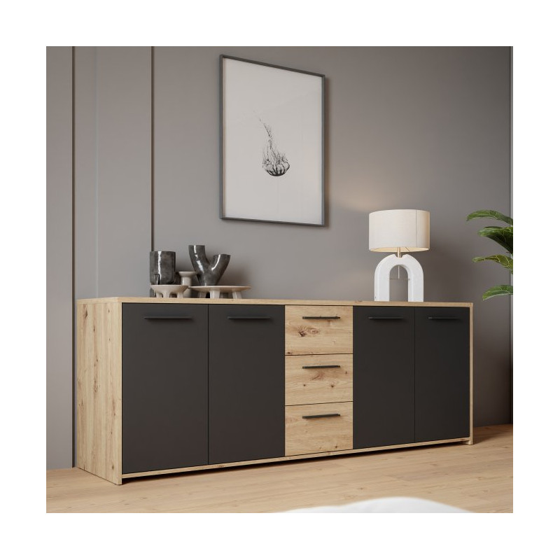 Duża komoda 180 cm Pilvi FINPILVI01 dąb artisan/czarny