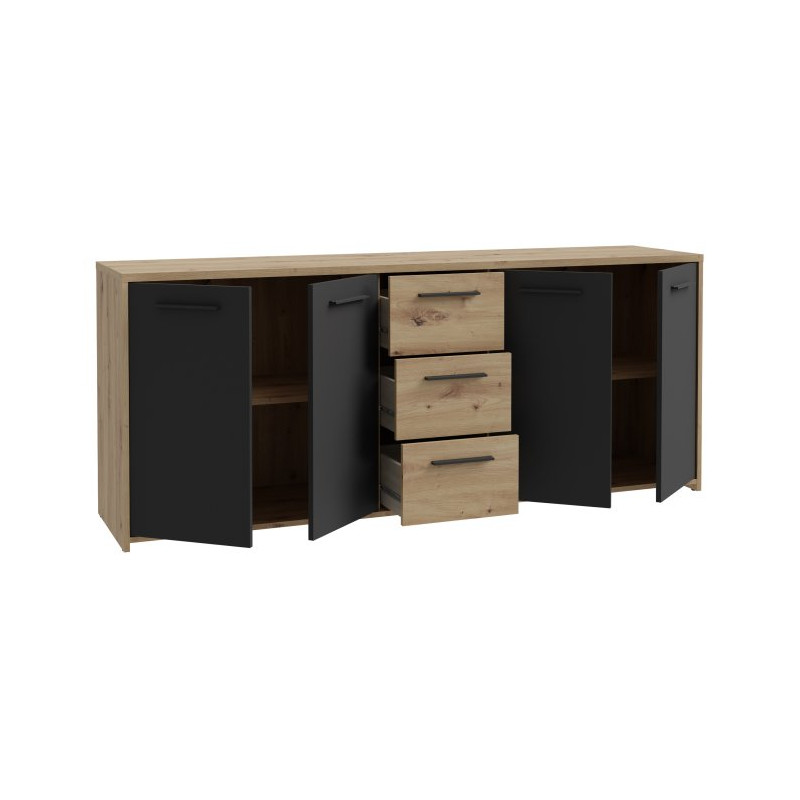 Duża komoda 180 cm Pilvi FINPILVI01 dąb artisan/czarny