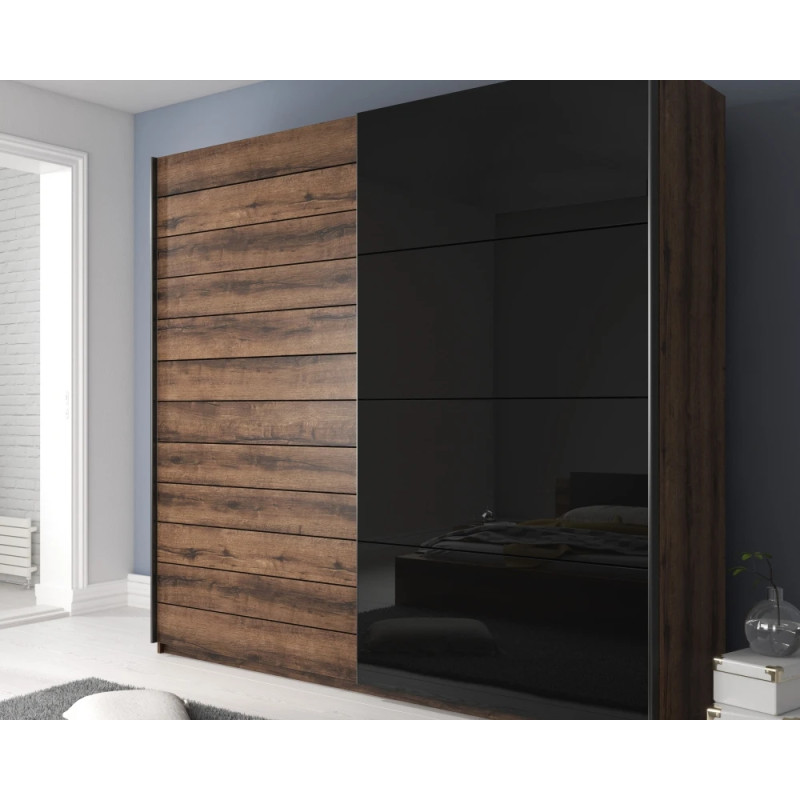 Szafa przesuwna 270 cm z lustrem Galaxy Dąb Monastery/Czarne Szkło Helvetia Wieruszów
