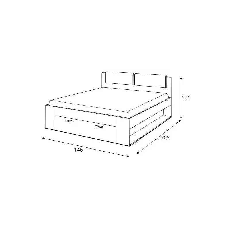 Łóżko 140 cm z lustrem Galaxy Dąb Monastery/Czarne Szkło Helvetia Wieruszów