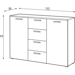 Komoda 2D4S Galaxy Dąb Monastery/Czarne Szkło Helvetia Wieruszów