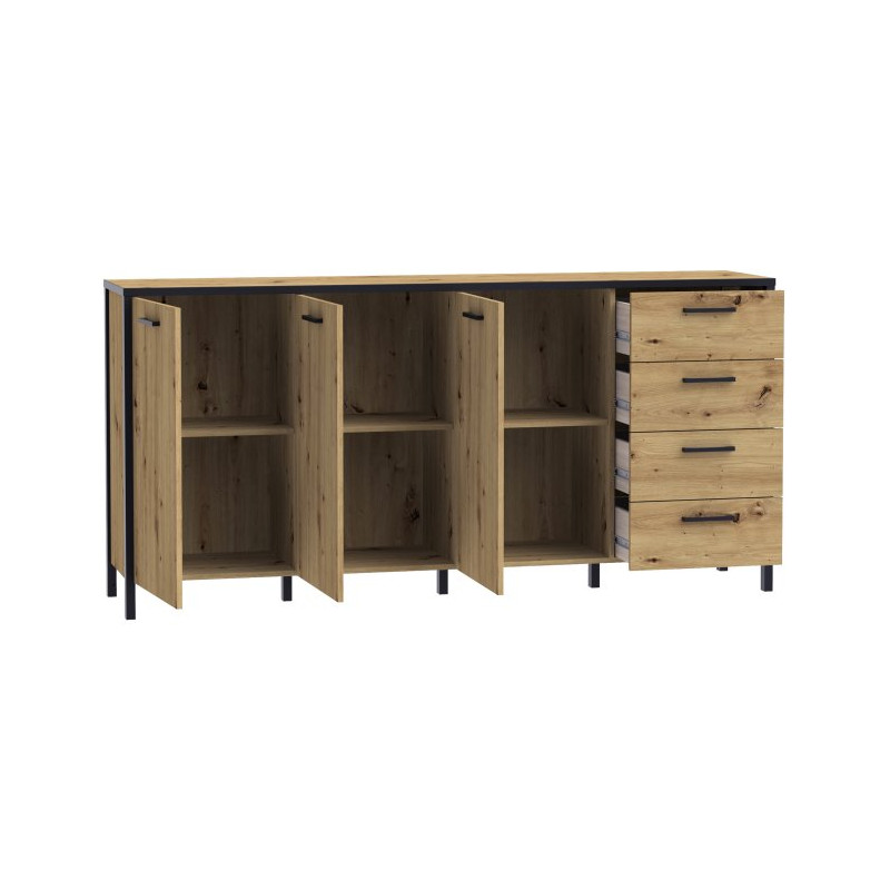 Komoda 180 cm na nóżkach Kirikus KUSK243 dąb artisan/czarny