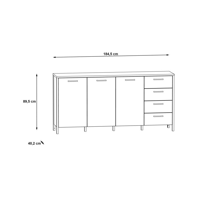 Komoda 180 cm na nóżkach Kirikus KUSK243 dąb artisan/czarny