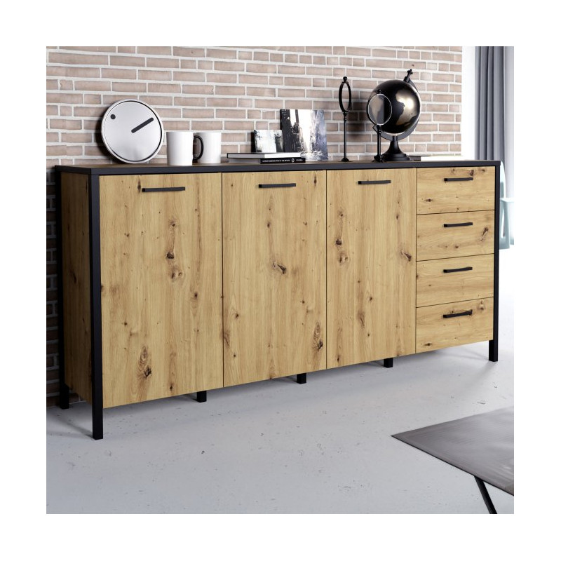 Komoda 180 cm na nóżkach Kirikus KUSK243 dąb artisan/czarny