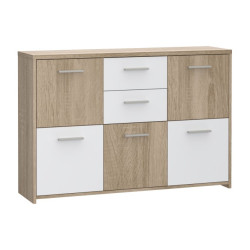 Szeroka komoda do sypialni Quadro QDRK17 dąb sonoma/biały uni
