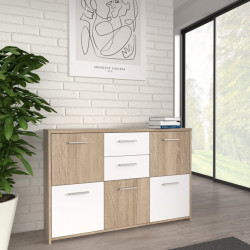 Szeroka komoda do sypialni Quadro QDRK17 dąb sonoma/biały uni