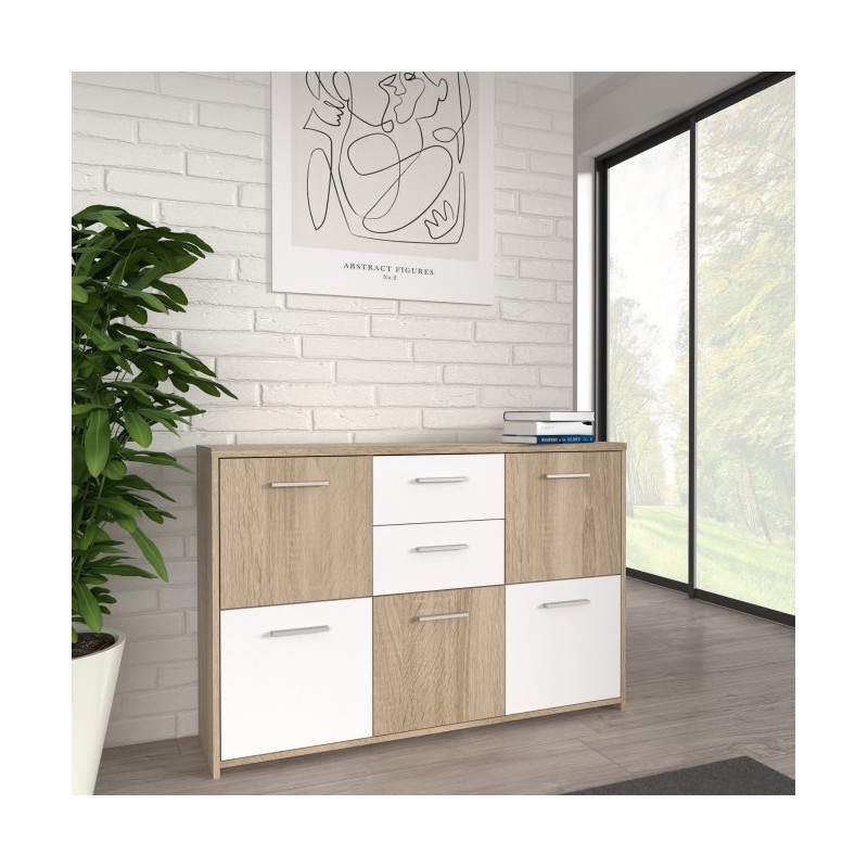 Szeroka komoda do sypialni Quadro QDRK17 dąb sonoma/biały uni