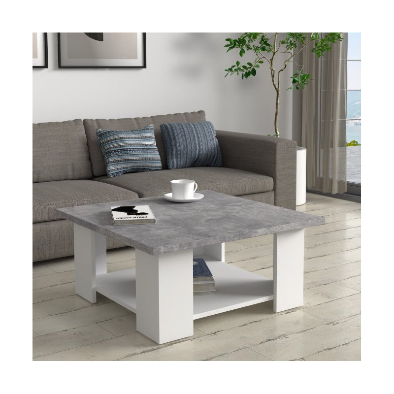 Stolik kawowy kwadratowy Coffee Tables CFTT5002 biały/beton jasnoszary