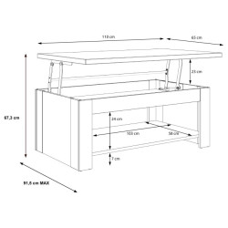 Stolik kawowy z podnoszonym blatem 110x65 cm Duro DURT511 biały
