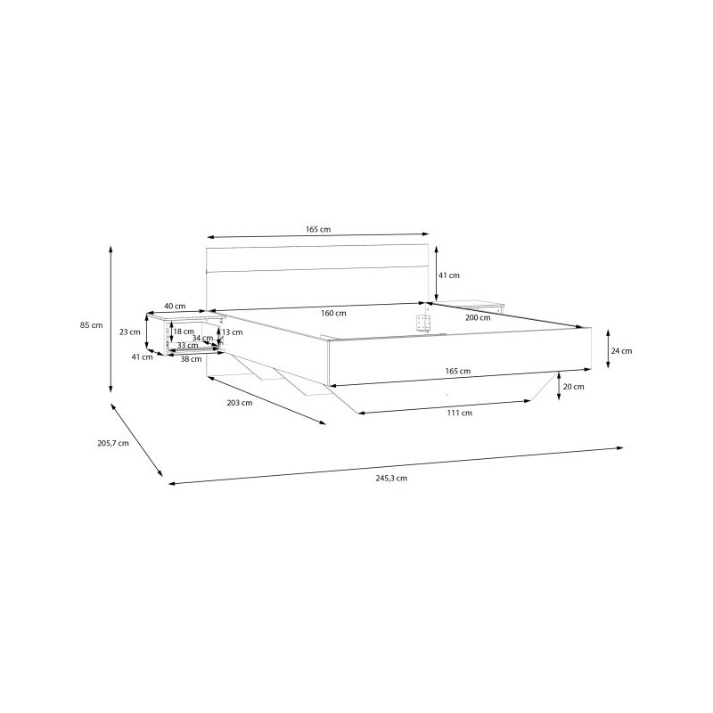 Łóżko z szafkami nocnymi Tanaia TNAL2162 piaskowy/dąb artisan