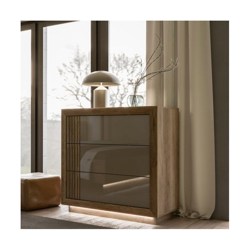 Komoda nowoczesna z lamelami Savona SVNK211B dąb antyczny/beżowy