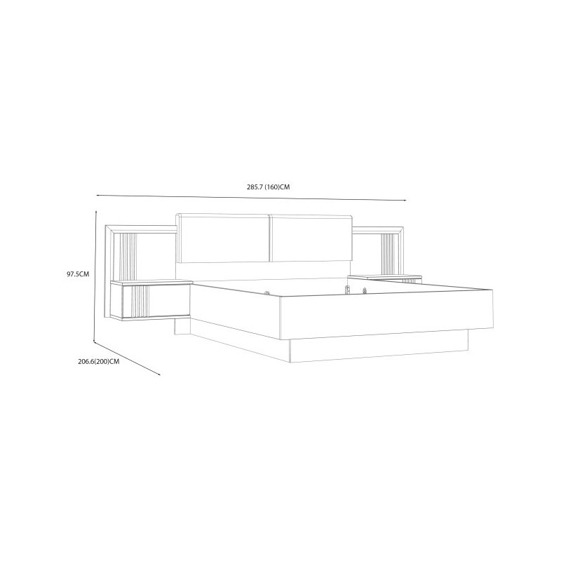 Łóżko z szafkami nocnymi i oświetleniem Savona SVNL1162B dąb antyczny/beżowy