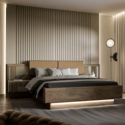 Łóżko z szafkami nocnymi i oświetleniem Savona SVNL1162B dąb antyczny/beżowy