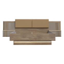 Łóżko z szafkami nocnymi i oświetleniem Savona SVNL1162B dąb antyczny/beżowy