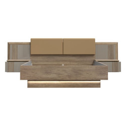 Łóżko z szafkami nocnymi i oświetleniem Savona SVNL1162B dąb antyczny/beżowy