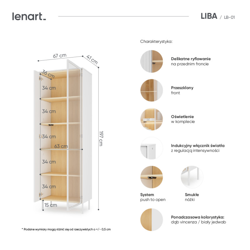 Witryna LB-01 Liba Biały jedwab/Dąb vincenza Lenart
