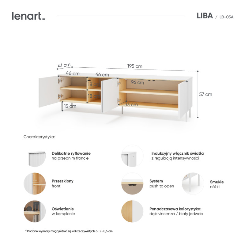 Szafka RTV LB-05A Liba Biały jedwab/Dąb vincenza Lenart