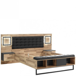 Łóżko z szafkami nocnymi i oświetleniem Sirius Crown SRCL1161B dąb czarny/dąb klepkowy