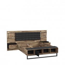 Łóżko z szafkami nocnymi i oświetleniem Sirius Crown SRCL1161B dąb czarny/dąb klepkowy