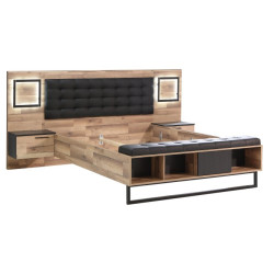 Łóżko z szafkami nocnymi i oświetleniem 180x200 cm Sirius Crown SRCL1181B dąb czarny/dąb klepkowy