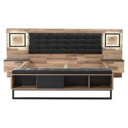 Łóżko z szafkami nocnymi i oświetleniem 180x200 cm Sirius Crown SRCL1181B dąb czarny/dąb klepkowy