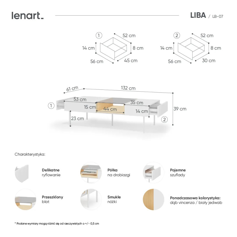 Stolik kawowy LB-07 Liba Biały jedwab/Dąb vincenza Lenart