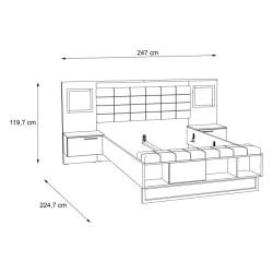 Łóżko z szafkami nocnymi i oświetleniem 140x190 cm Sirius Crown SRCL1141B dąb czarny/śliwa comano