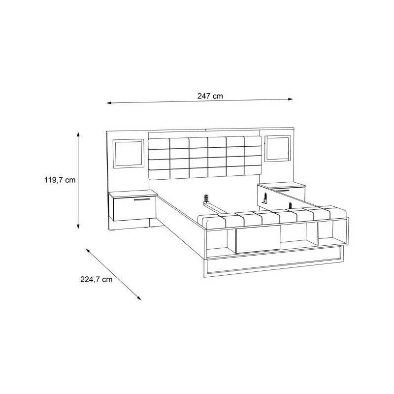 Łóżko z szafkami nocnymi i oświetleniem 140x190 cm Sirius Crown SRCL1141B dąb czarny/śliwa comano
