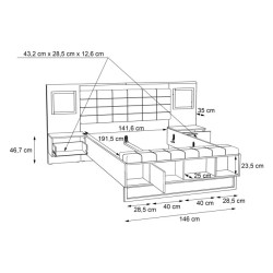 Łóżko z szafkami nocnymi i oświetleniem 140x190 cm Sirius Crown SRCL1141B dąb czarny/śliwa comano