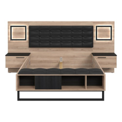 Łóżko z szafkami nocnymi i oświetleniem 140x190 cm Sirius Crown SRCL1141B dąb czarny/śliwa comano