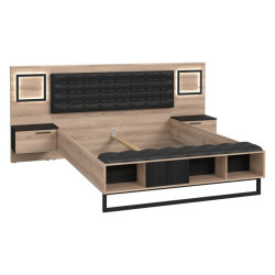Łóżko z szafkami nocnymi i oświetleniem 160x200 cm Sirius Crown SRCL1161B dąb czarny/śliwa comano