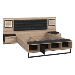 Łóżko z szafkami nocnymi i oświetleniem 160x200 cm Sirius Crown SRCL1161B dąb czarny/śliwa comano