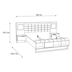 Łóżko z szafkami nocnymi i oświetleniem 160x200 cm Sirius Crown SRCL1161B dąb czarny/śliwa comano