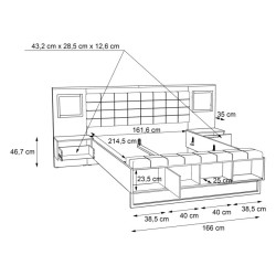 Łóżko z szafkami nocnymi i oświetleniem 160x200 cm Sirius Crown SRCL1161B dąb czarny/śliwa comano