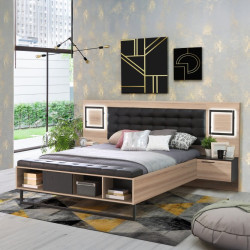 Łóżko z szafkami nocnymi i oświetleniem 160x200 cm Sirius Crown SRCL1161B dąb czarny/śliwa comano