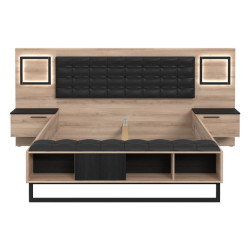 Łóżko z szafkami nocnymi i oświetleniem 160x200 cm Sirius Crown SRCL1161B dąb czarny/śliwa comano