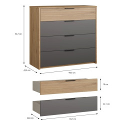 Komoda nowoczesna z szufladami Vulpecula VULK211 dąb dziki naturalny/uni wolfram szary