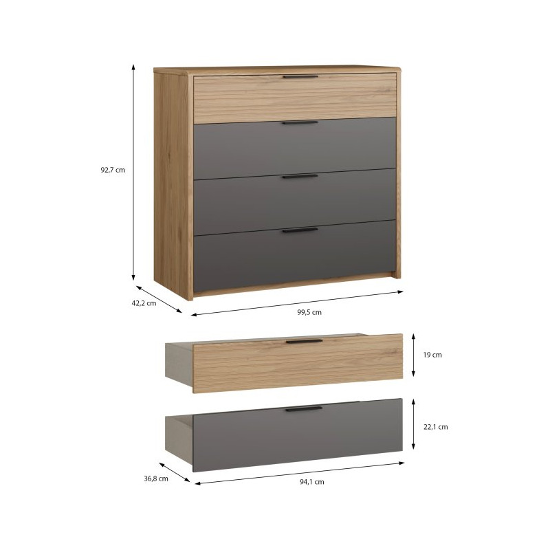 Komoda nowoczesna z szufladami Vulpecula VULK211 dąb dziki naturalny/uni wolfram szary