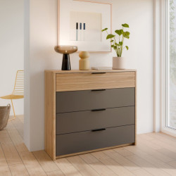 Komoda nowoczesna z szufladami Vulpecula VULK211 dąb dziki naturalny/uni wolfram szary