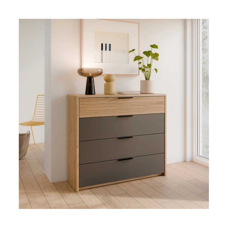Komoda nowoczesna z szufladami Vulpecula VULK211 dąb dziki naturalny/uni wolfram szary