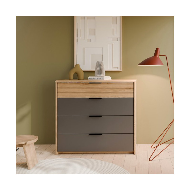 Komoda nowoczesna z szufladami Vulpecula VULK211 dąb dziki naturalny/uni wolfram szary