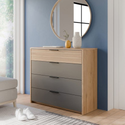 Komoda nowoczesna z szufladami Vulpecula VULK211 dąb dziki naturalny/uni wolfram szary