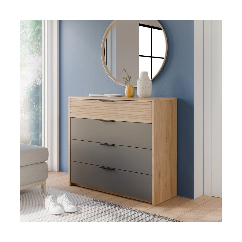 Komoda nowoczesna z szufladami Vulpecula VULK211 dąb dziki naturalny/uni wolfram szary