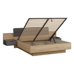 Łóżko z podnoszonym wkładem 180x200 cm Vulpecula VULL1182B dąb dziki naturalny/uni wolfram szary