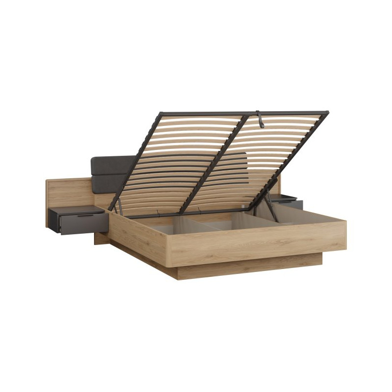 Łóżko z podnoszonym wkładem 180x200 cm Vulpecula VULL1182B dąb dziki naturalny/uni wolfram szary