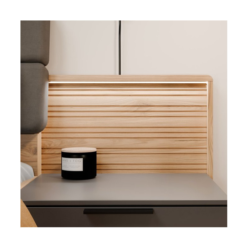 Łóżko z podnoszonym wkładem 180x200 cm Vulpecula VULL1182B dąb dziki naturalny/uni wolfram szary